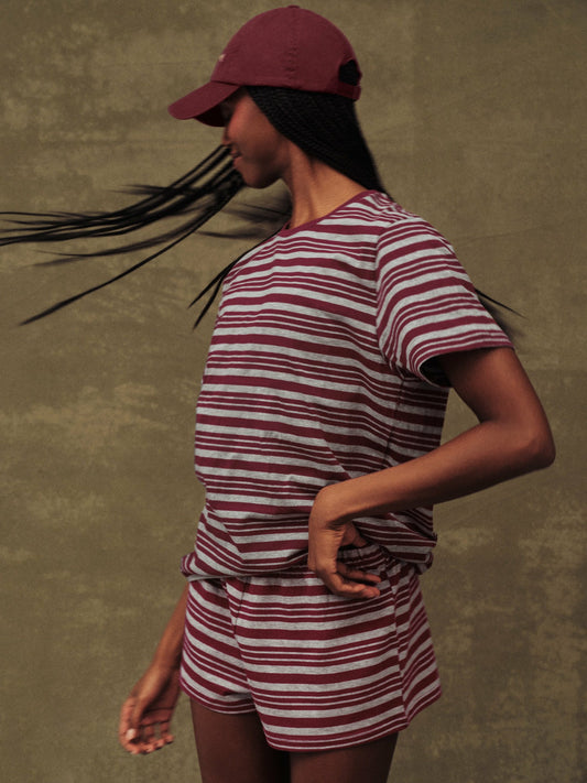CLASSIC COTTON DAILY STRIPE BOYFRIEND TEE - SEPIA | SET ACTIVE