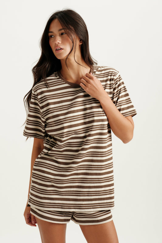 CLASSIC COTTON DAILY STRIPE BOYFRIEND TEE - GRAIN | SET ACTIVE