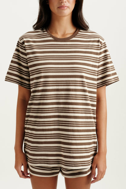 CLASSIC COTTON DAILY STRIPE BOYFRIEND TEE - GRAIN | SET ACTIVE