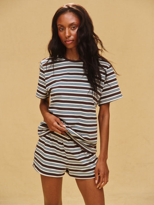 CLASSIC COTTON DAILY STRIPE BOYFRIEND TEE - KONA | SET ACTIVE