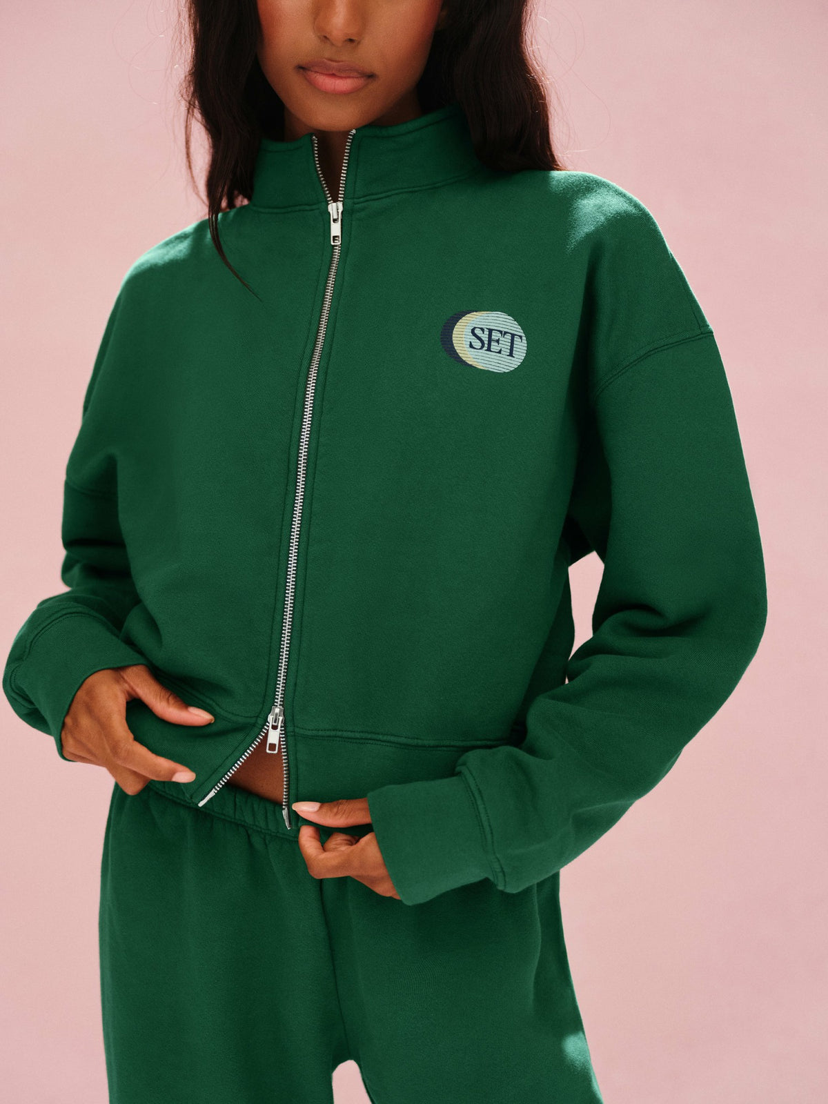 MIDWEIGHT SWEATS STAPLE SET FUNNEL ZIP - LAWN | SET ACTIVE