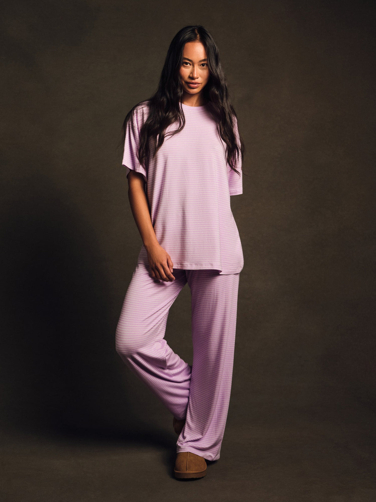 SLEEP JERSEY COMFORT STRIPE BOXY TEE - BUTTERCREAM | SET ACTIVE