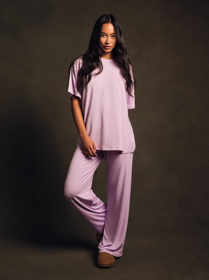 SLEEP JERSEY COMFORT STRIPE BOXY TEE - BUTTERCREAM | SET ACTIVE
