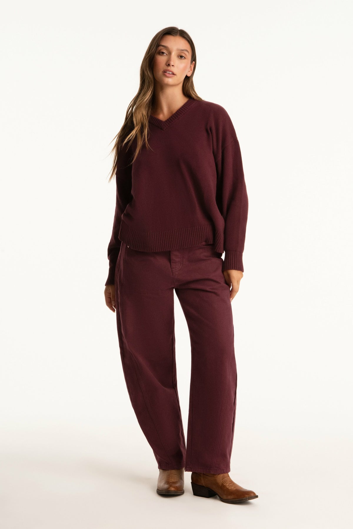 SET X PARKE COTTON V-NECK SWEATER - RHUBARB | SET ACTIVE
