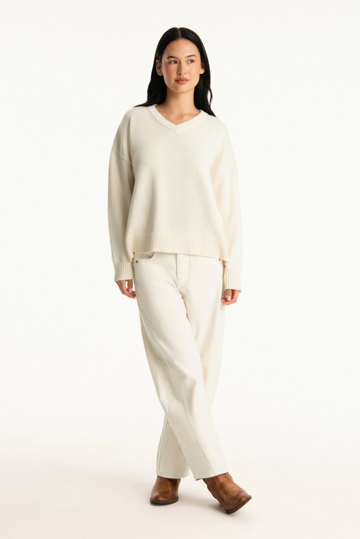 SET X PARKE COTTON V-NECK SWEATER - CREAM | SET ACTIVE