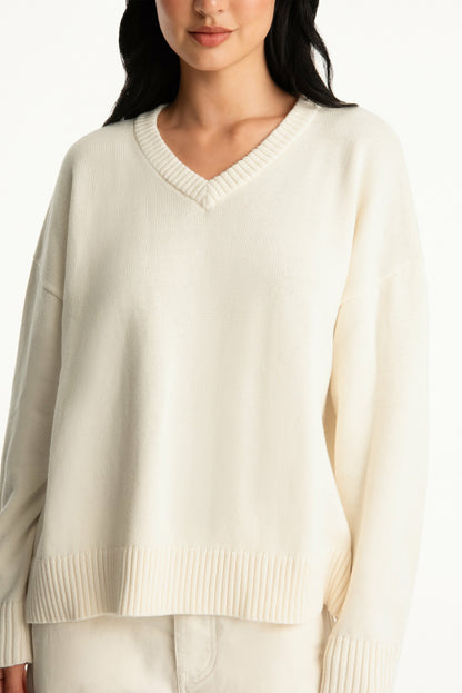 SET X PARKE COTTON V-NECK SWEATER - CREAM | SET ACTIVE