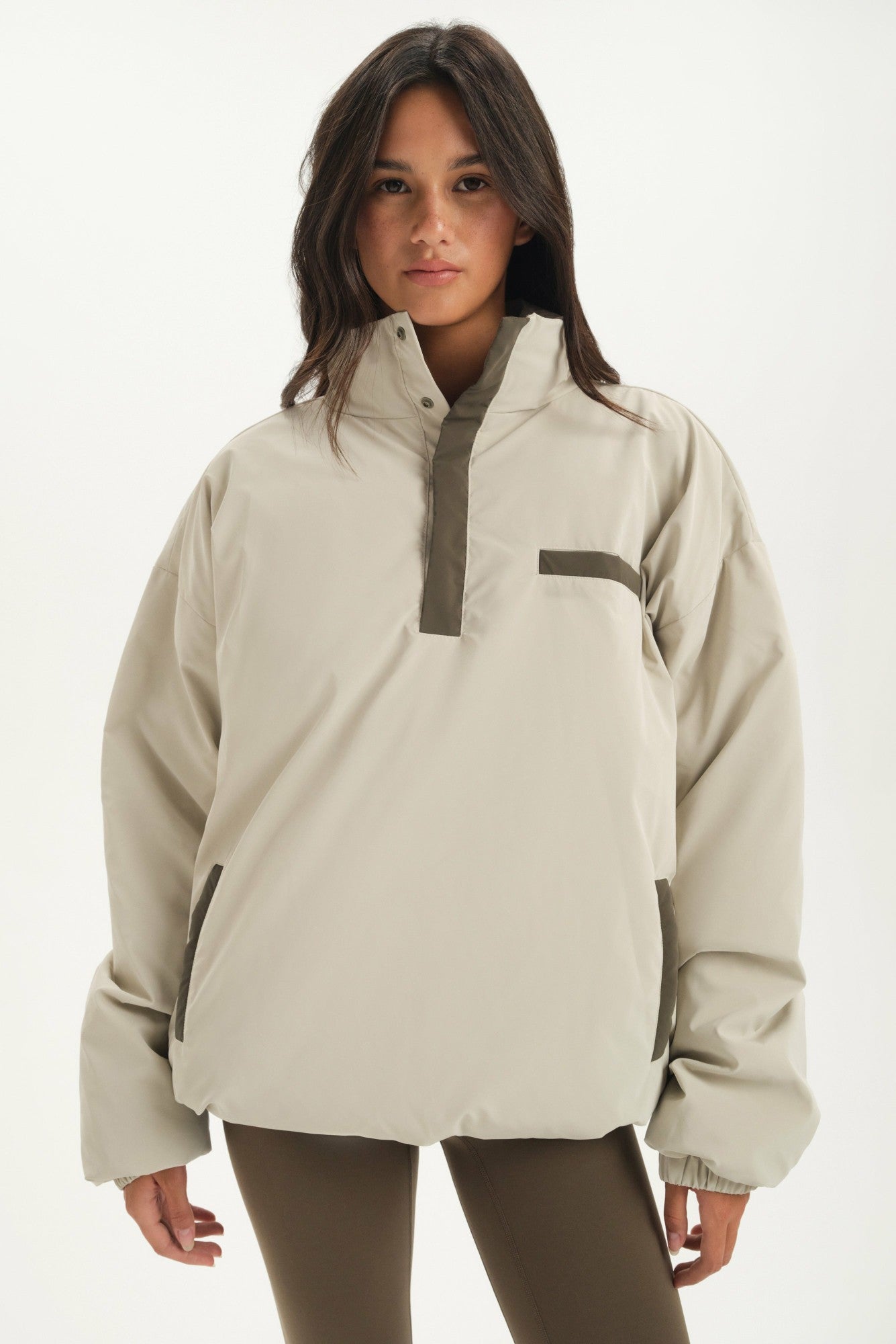 NYLON PUFF QUARTER SNAP JACKET - SPARROW | SET ACTIVE