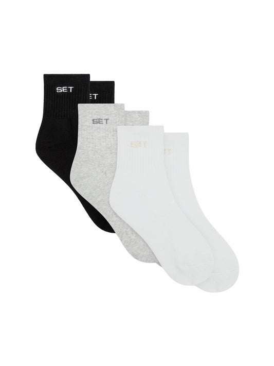 SET SHORTY SOCKS (3 PACK) - WHITE/HEATHER GREY/ONYX | SET ACTIVE