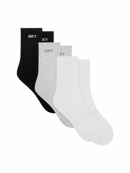 SET SOCKS (3 PACK) - WHITE/HEATHER GREY/ONYX | SET ACTIVE