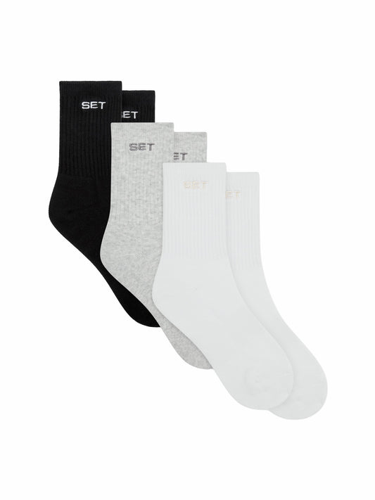 SET SOCKS (3 PACK) - WHITE/HEATHER GREY/ONYX | SET ACTIVE