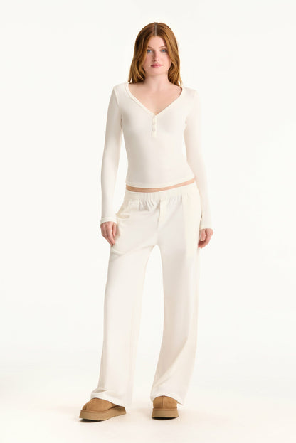 RIBBED MODAL BODY HENLEY - BLANC | SET ACTIVE