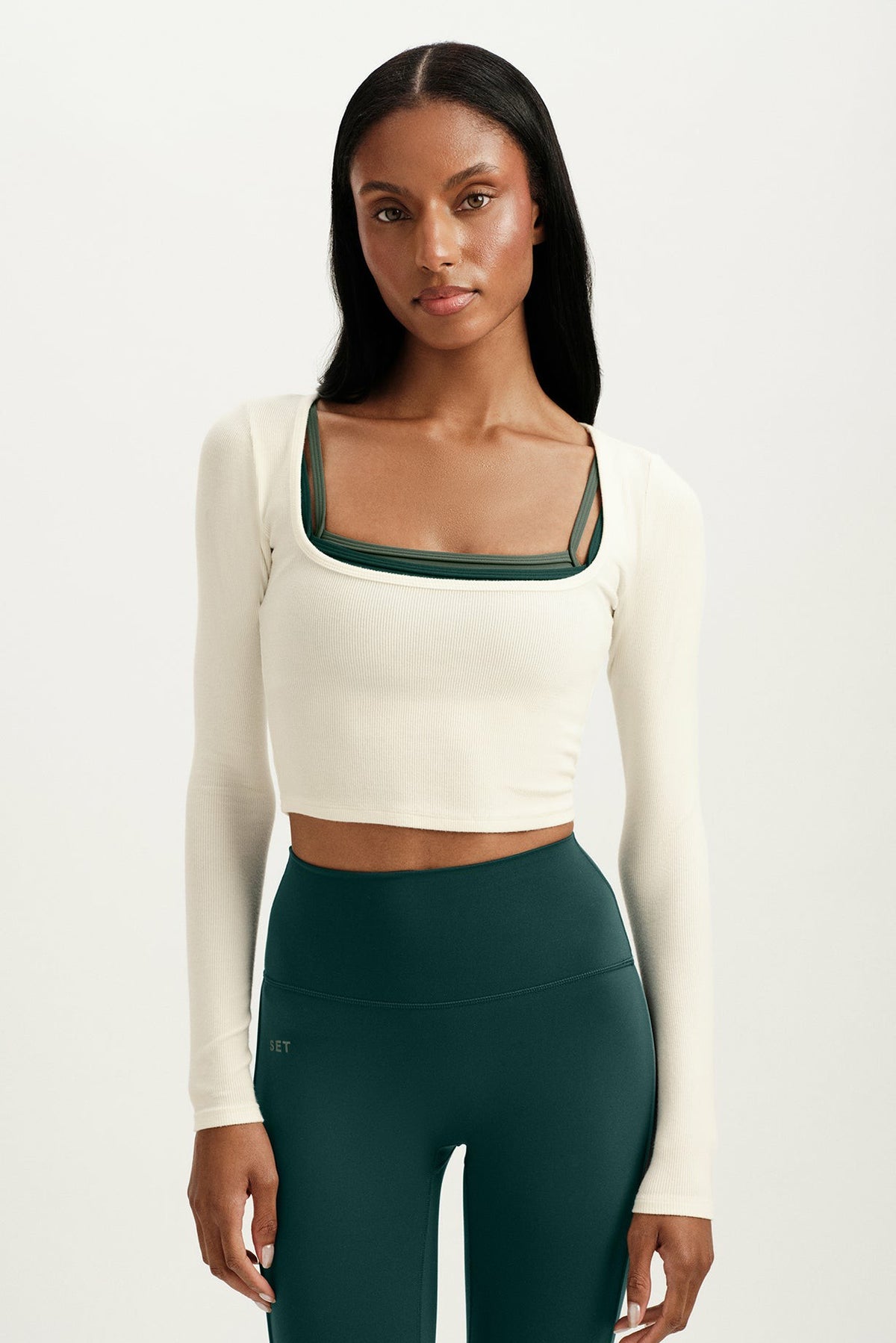 RIBBED MODAL BODY SQUARENECK LONG SLEEVE - DUST | SET ACTIVE