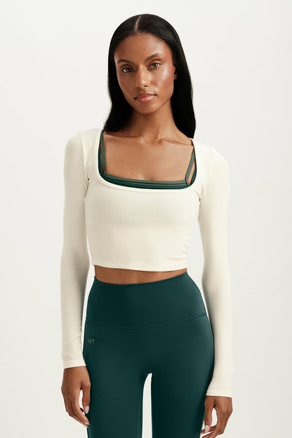 RIBBED MODAL BODY SQUARENECK LONG SLEEVE - DUST | SET ACTIVE