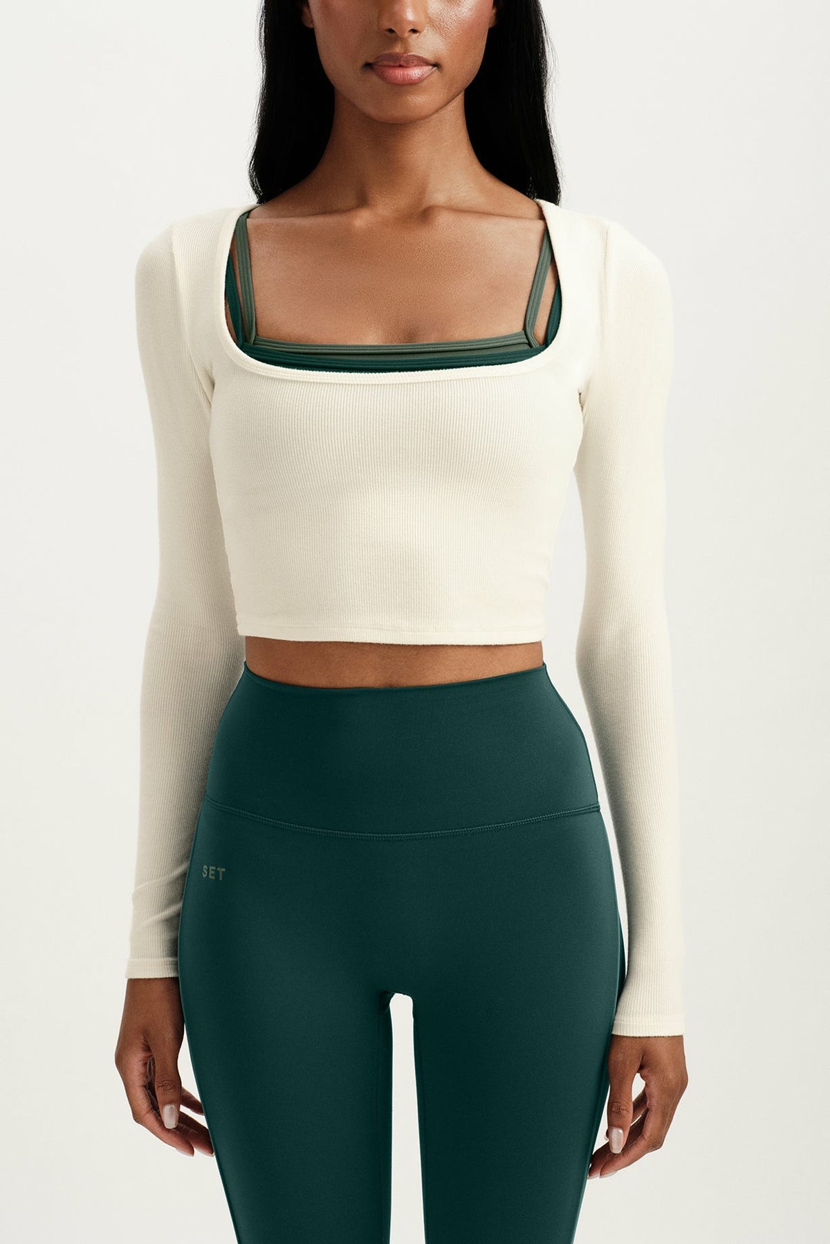 RIBBED MODAL BODY SQUARENECK LONG SLEEVE - DUST | SET ACTIVE