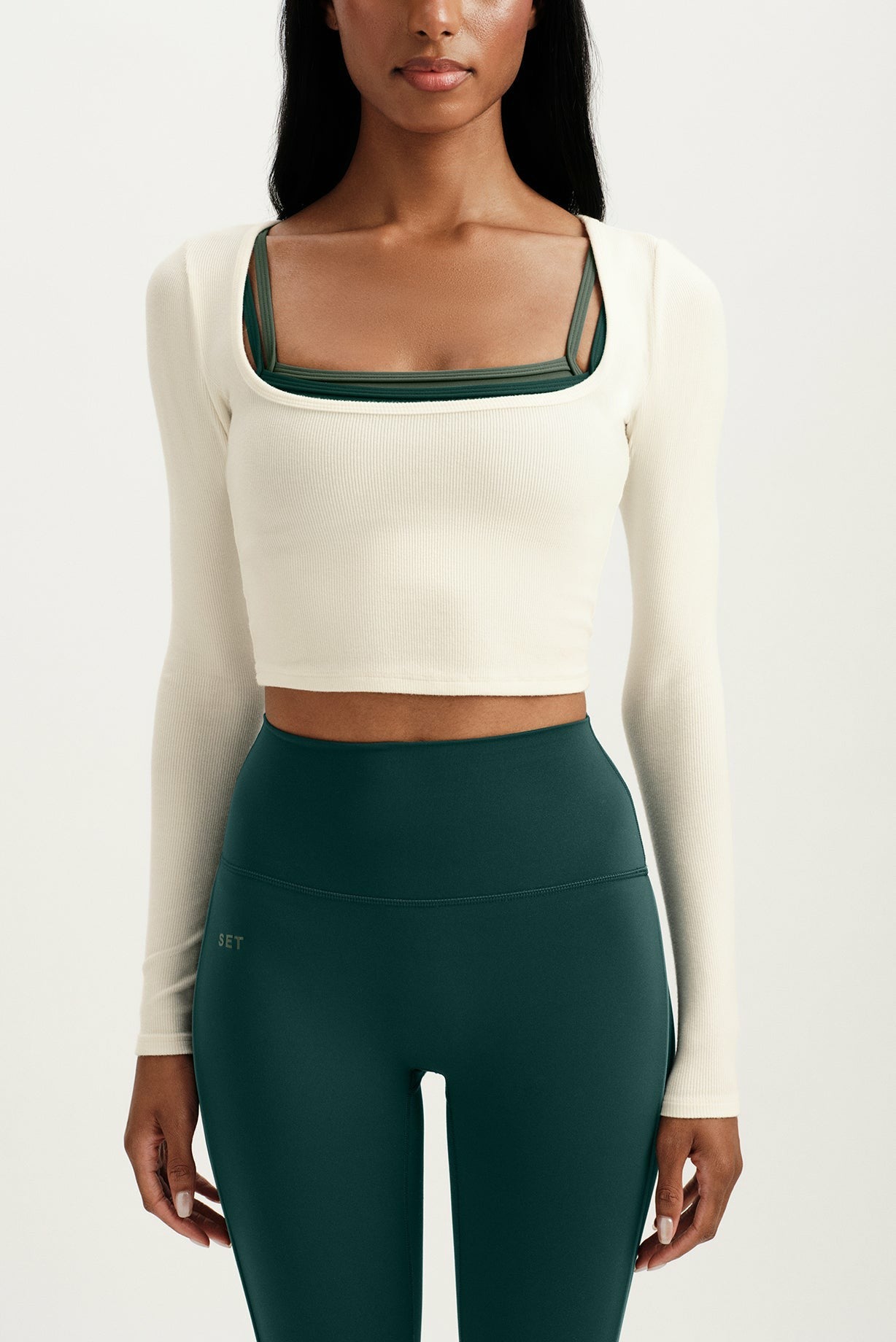 RIBBED MODAL BODY SQUARENECK LONG SLEEVE - DUST | SET ACTIVE