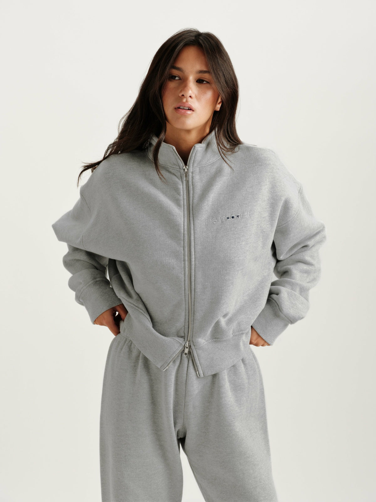 MIDWEIGHT SWEATS STAPLE SET FUNNEL ZIP - FOG HEATHER GREY | SET ACTIVE